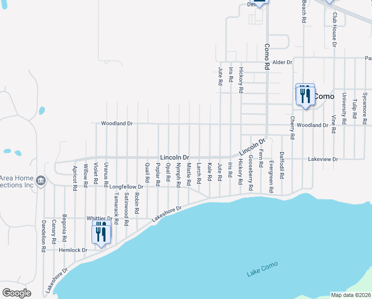 map of restaurants, bars, coffee shops, grocery stores, and more near N3217 Mistle Road in Lake Geneva