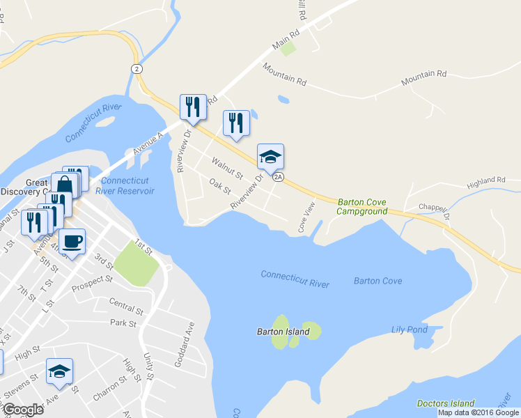 map of restaurants, bars, coffee shops, grocery stores, and more near 31 Oak St in Gill