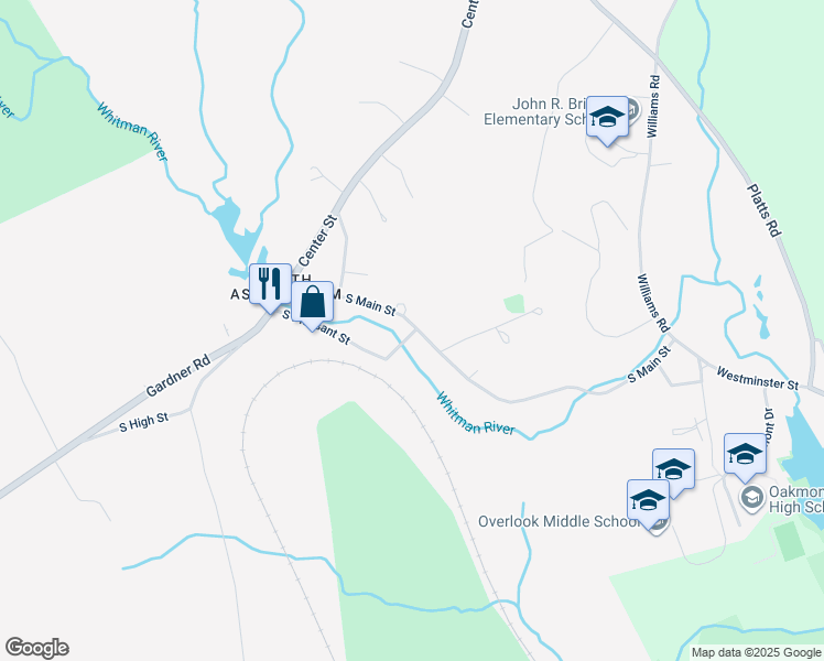 map of restaurants, bars, coffee shops, grocery stores, and more near 38 South Pleasant Street in Ashburnham