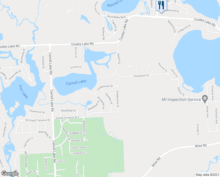 map of restaurants, bars, coffee shops, grocery stores, and more near 622 Cranbourne Street in Commerce Charter Township