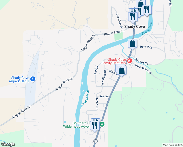 map of restaurants, bars, coffee shops, grocery stores, and more near 500 Park Dr in Shady Cove