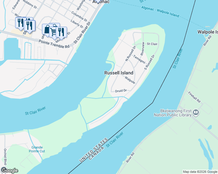 map of restaurants, bars, coffee shops, grocery stores, and more near 434 North Russell Drive in St. Clair County