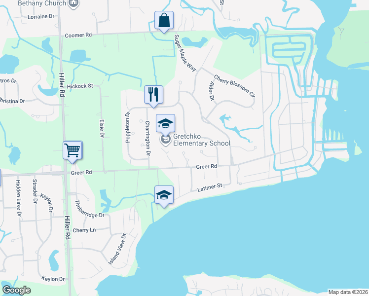 map of restaurants, bars, coffee shops, grocery stores, and more near 5233 Siloh Court in Oakland County