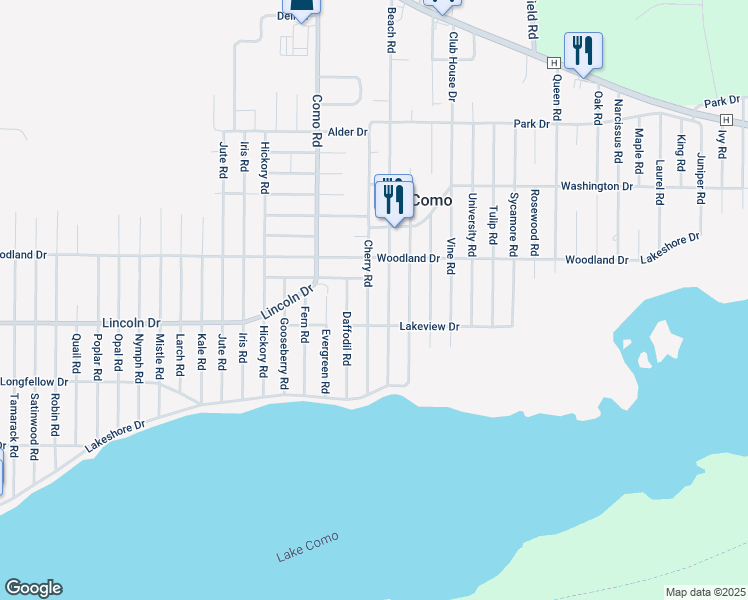 map of restaurants, bars, coffee shops, grocery stores, and more near N3228 Cherry Rd in Lake Geneva
