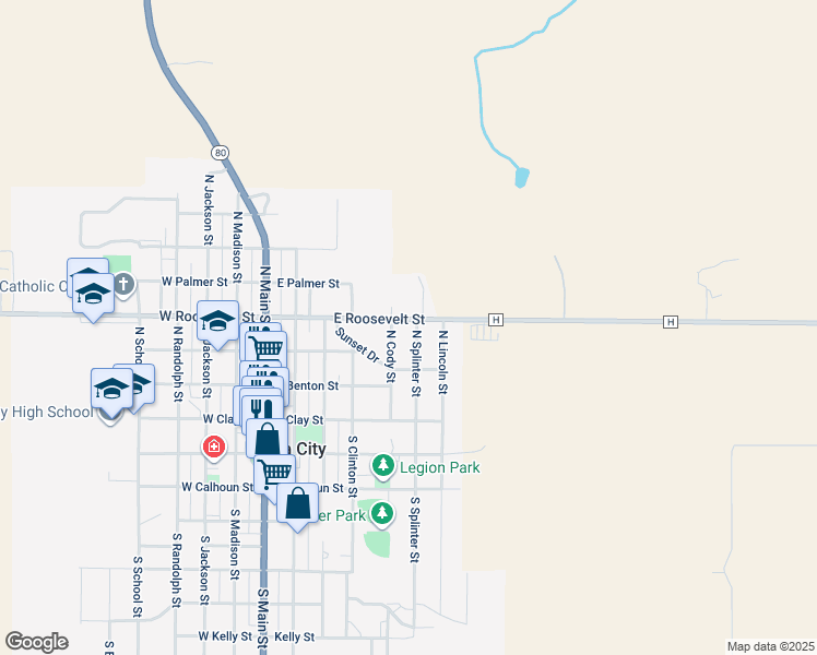 map of restaurants, bars, coffee shops, grocery stores, and more near 606 East Roosevelt Street in Cuba City