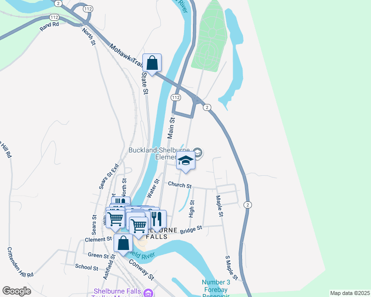 map of restaurants, bars, coffee shops, grocery stores, and more near 76 Mechanic Street in Shelburne Falls