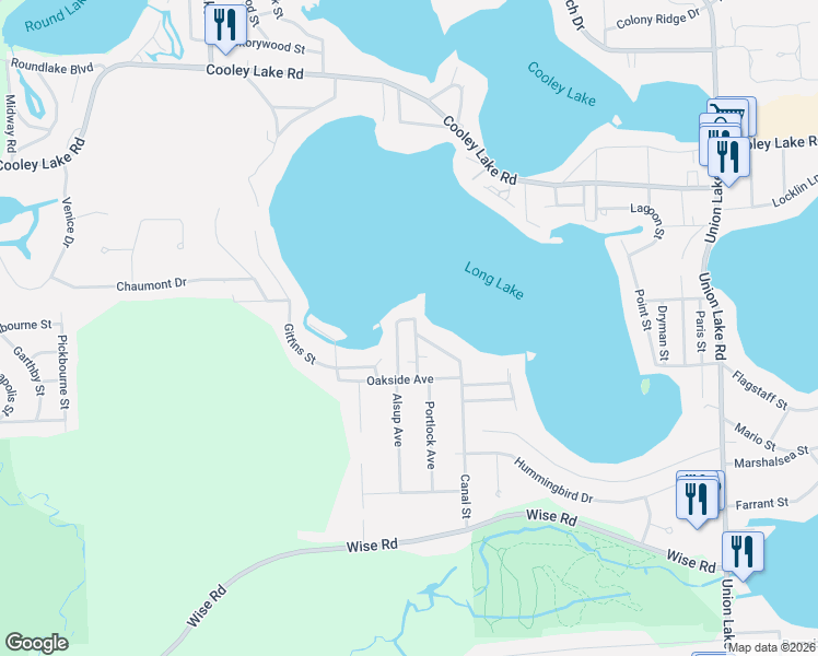 map of restaurants, bars, coffee shops, grocery stores, and more near 1806 Portlock Avenue in Commerce Charter Township