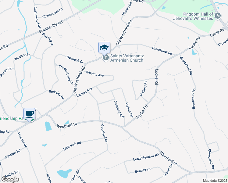 map of restaurants, bars, coffee shops, grocery stores, and more near 28 Walnut Road in Chelmsford