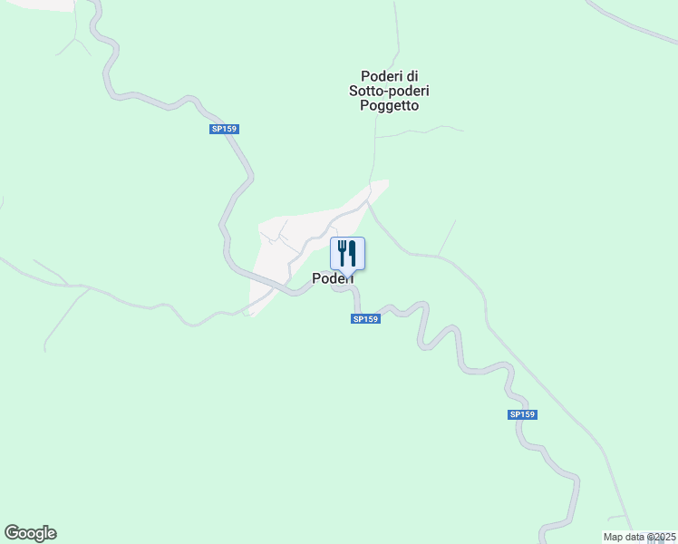 map of restaurants, bars, coffee shops, grocery stores, and more near 105 Via Poderi di Sotto in Poderi