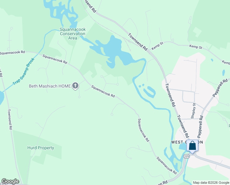 map of restaurants, bars, coffee shops, grocery stores, and more near 69 Squannacook Road in Shirley