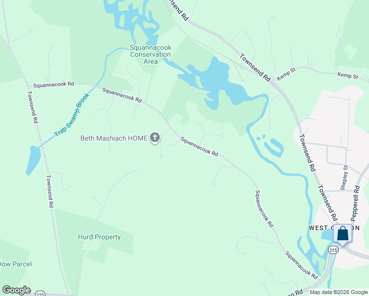 map of restaurants, bars, coffee shops, grocery stores, and more near 90 Squannacook Rd in Shirley