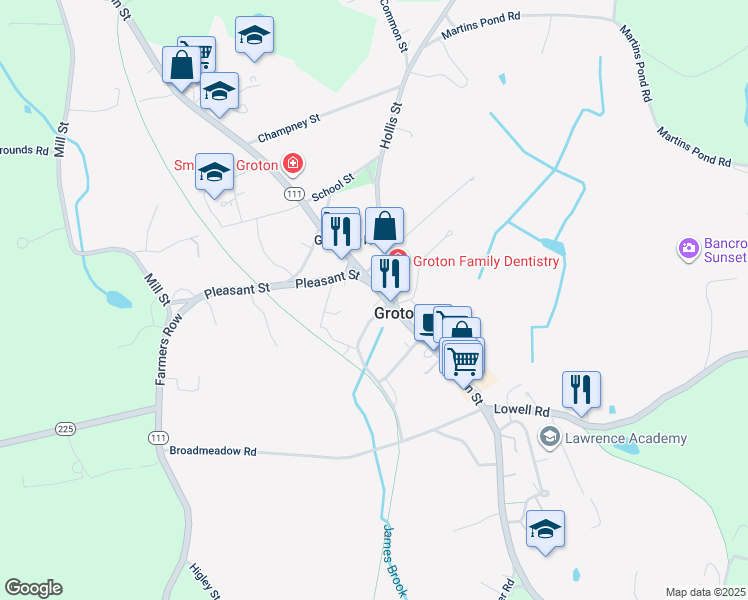 map of restaurants, bars, coffee shops, grocery stores, and more near in Groton
