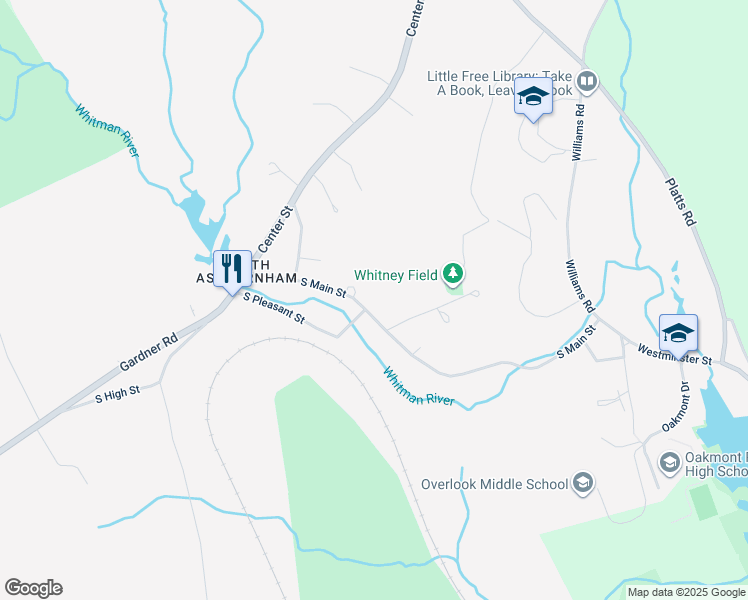 map of restaurants, bars, coffee shops, grocery stores, and more near 38 South Pleasant Street in Ashburnham