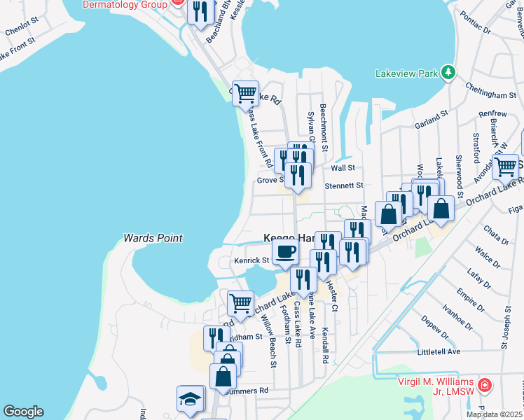map of restaurants, bars, coffee shops, grocery stores, and more near 3084 Portman Street in Keego Harbor