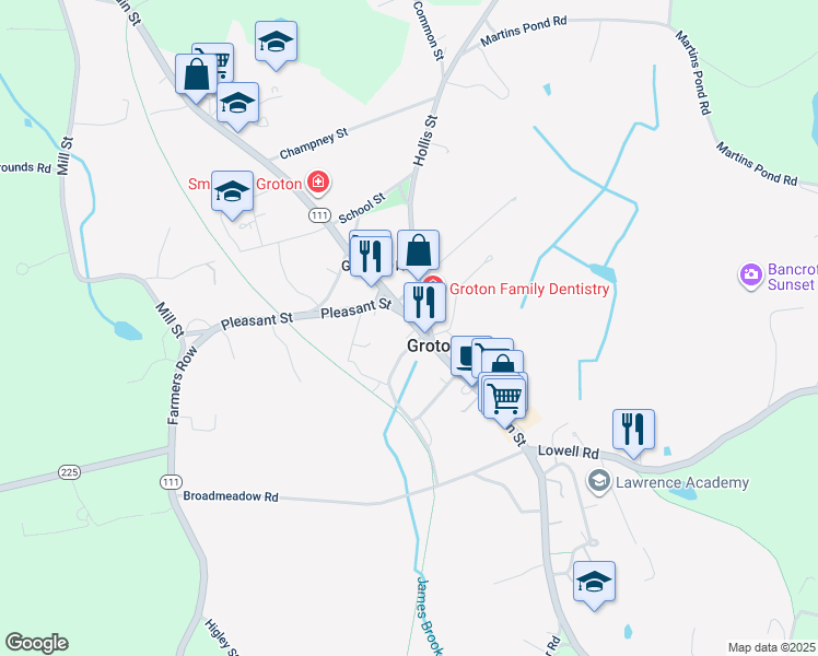 map of restaurants, bars, coffee shops, grocery stores, and more near in Groton