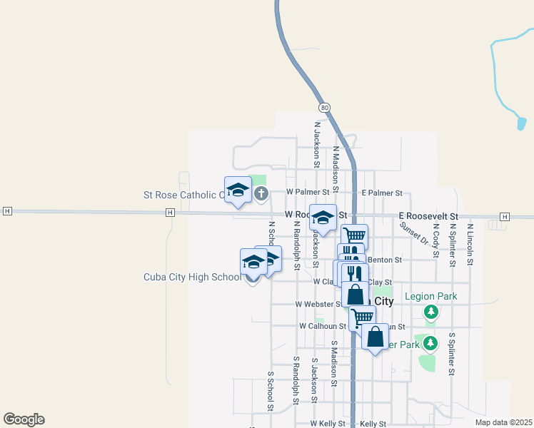 map of restaurants, bars, coffee shops, grocery stores, and more near 518 West Roosevelt Street in Cuba City