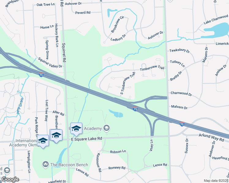 map of restaurants, bars, coffee shops, grocery stores, and more near 1110 South Timberview Trail in Bloomfield Hills