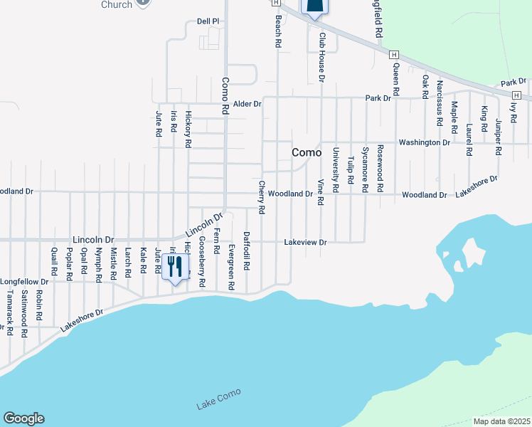 map of restaurants, bars, coffee shops, grocery stores, and more near N3228 Cherry Road in Lake Geneva
