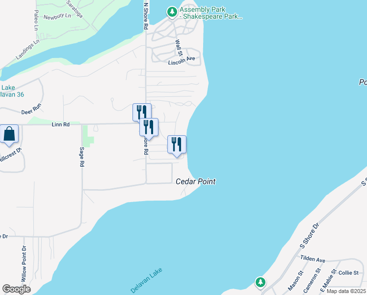 map of restaurants, bars, coffee shops, grocery stores, and more near 1522 Beckman Drive in Delavan