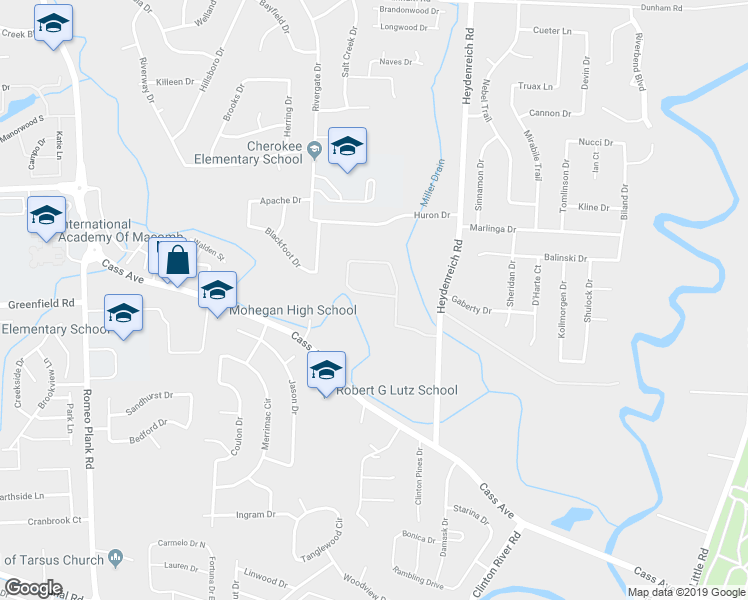 map of restaurants, bars, coffee shops, grocery stores, and more near 19730 Westchester Drive in Clinton Township