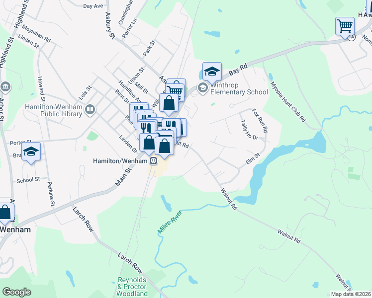 map of restaurants, bars, coffee shops, grocery stores, and more near 33 Walnut Road in Hamilton