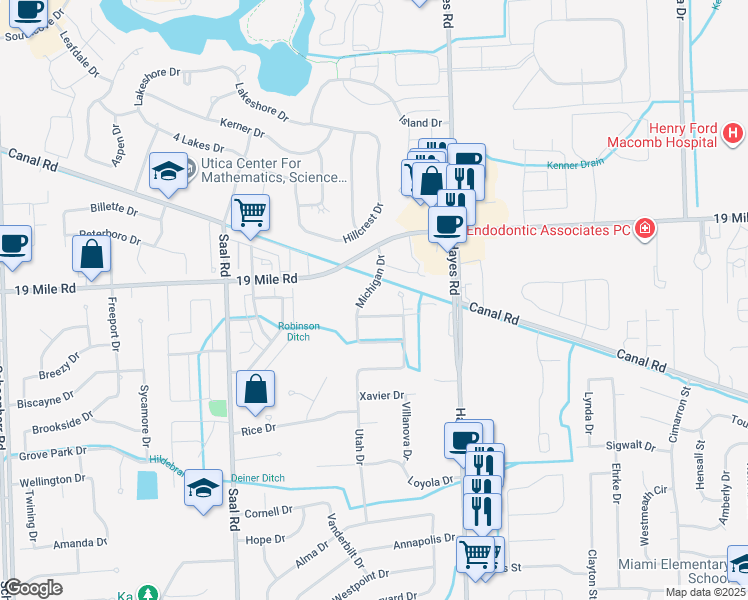 map of restaurants, bars, coffee shops, grocery stores, and more near 42789 Rutgers Drive in Sterling Heights