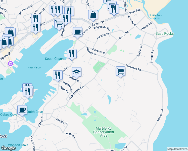 map of restaurants, bars, coffee shops, grocery stores, and more near 35B Mount Pleasant Avenue in Gloucester