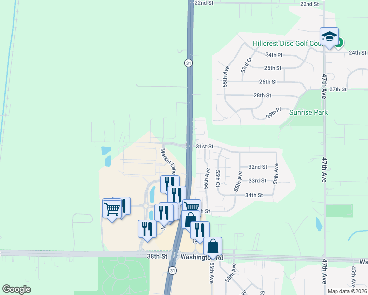 map of restaurants, bars, coffee shops, grocery stores, and more near 31st Street in Kenosha County