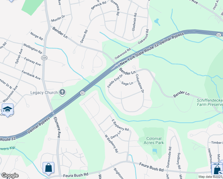 map of restaurants, bars, coffee shops, grocery stores, and more near 40 Fields End Dr in Glenmont