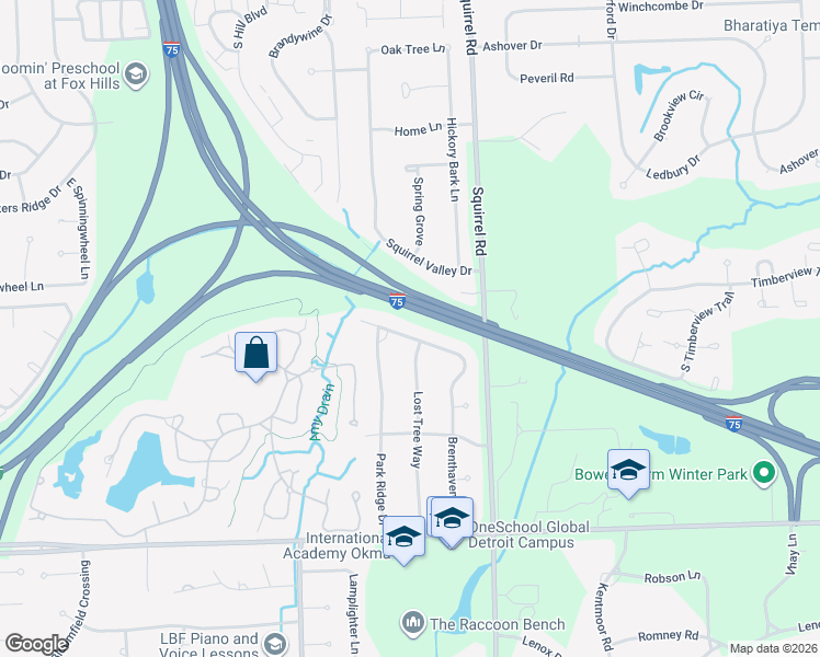 map of restaurants, bars, coffee shops, grocery stores, and more near 1021 Brenthaven Drive in Bloomfield Hills