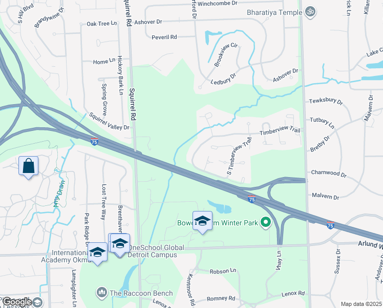 map of restaurants, bars, coffee shops, grocery stores, and more near 1141 Timberview Trail in Bloomfield Township