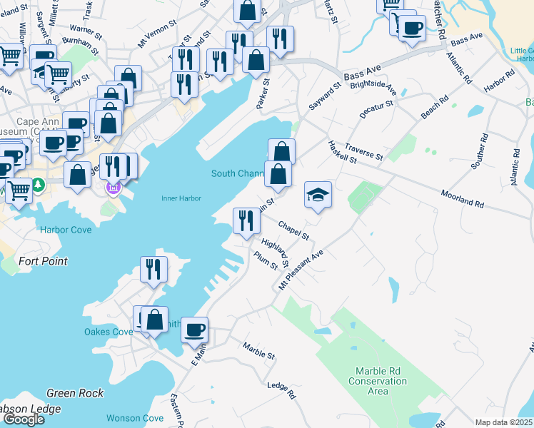 map of restaurants, bars, coffee shops, grocery stores, and more near 4 Chapel Street in Gloucester