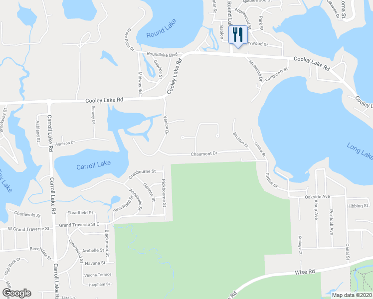 map of restaurants, bars, coffee shops, grocery stores, and more near 9552 Chaumont Drive in Commerce Charter Township