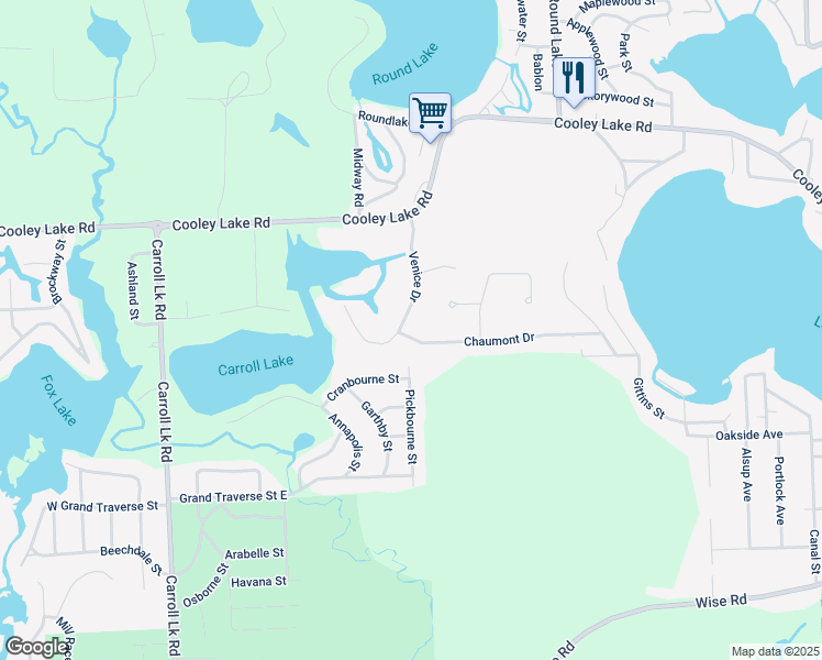 map of restaurants, bars, coffee shops, grocery stores, and more near 9598 Chaumont Drive in Commerce Charter Township