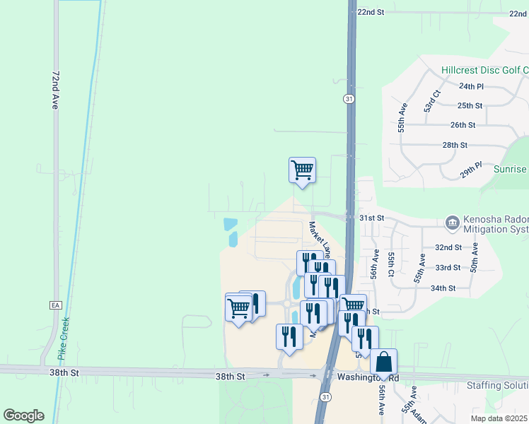 map of restaurants, bars, coffee shops, grocery stores, and more near 6171 31st Street in Kenosha