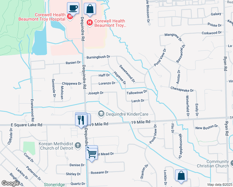 map of restaurants, bars, coffee shops, grocery stores, and more near 4337 Joseph Drive in Sterling Heights