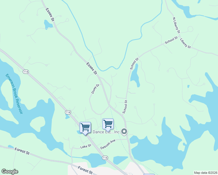 map of restaurants, bars, coffee shops, grocery stores, and more near 12 Old Essex Street in Middleton