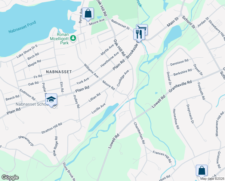 map of restaurants, bars, coffee shops, grocery stores, and more near 4 Lucille Avenue in Westford
