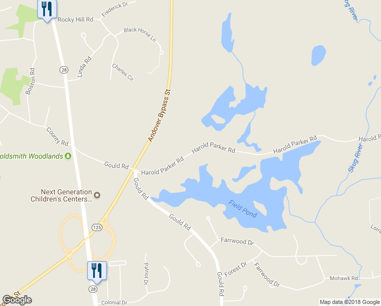 map of restaurants, bars, coffee shops, grocery stores, and more near 14 Harold Parker Road in Andover