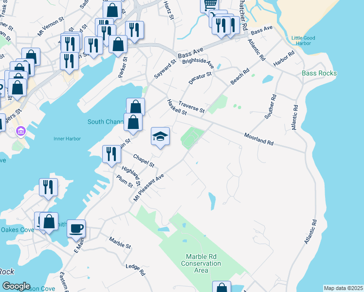 map of restaurants, bars, coffee shops, grocery stores, and more near 35B Mount Pleasant Avenue in Gloucester
