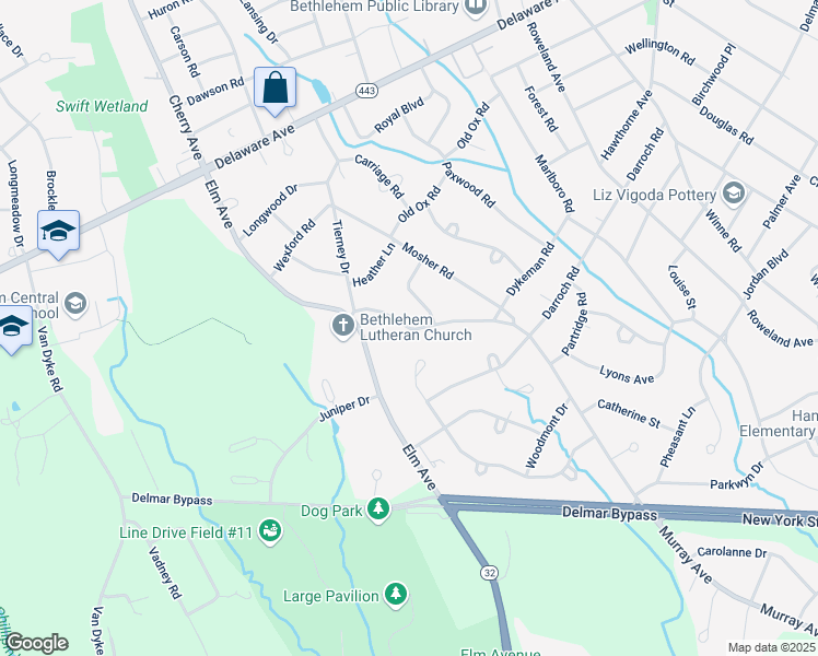 map of restaurants, bars, coffee shops, grocery stores, and more near 30 Murray Avenue in Delmar