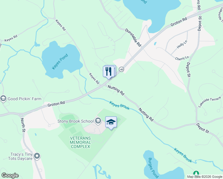 map of restaurants, bars, coffee shops, grocery stores, and more near 100 Nutting Road in Westford