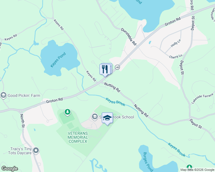 map of restaurants, bars, coffee shops, grocery stores, and more near 100 Nutting Road in Westford