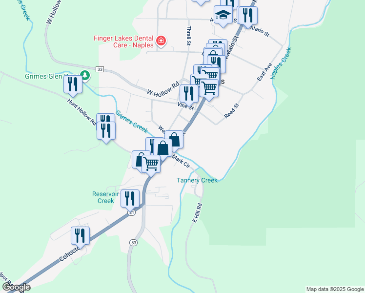 map of restaurants, bars, coffee shops, grocery stores, and more near 180 South Main Street in Naples