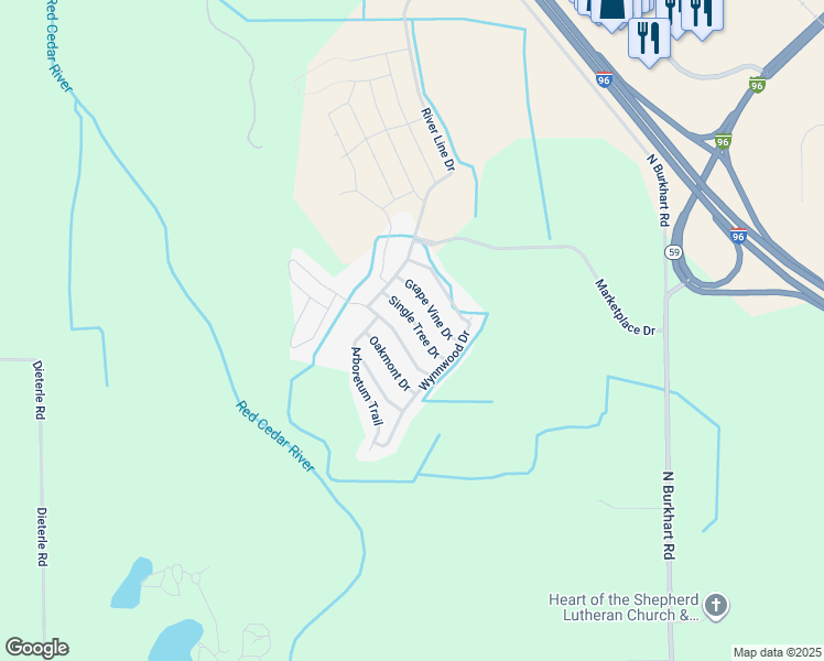 map of restaurants, bars, coffee shops, grocery stores, and more near 4488 Single Tree Drive in Howell