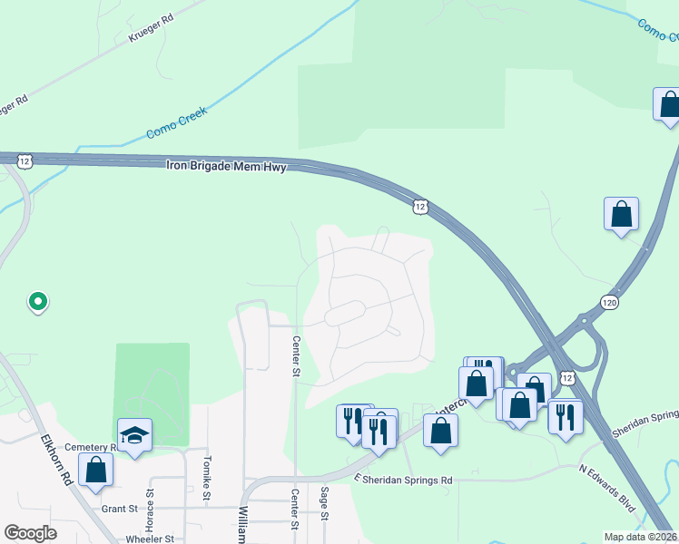 map of restaurants, bars, coffee shops, grocery stores, and more near 550 North Boulder Ridge Drive in Lake Geneva