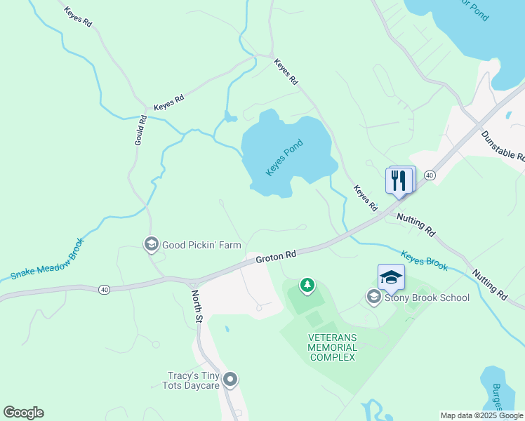 map of restaurants, bars, coffee shops, grocery stores, and more near 22 Pilgrim Drive in Westford