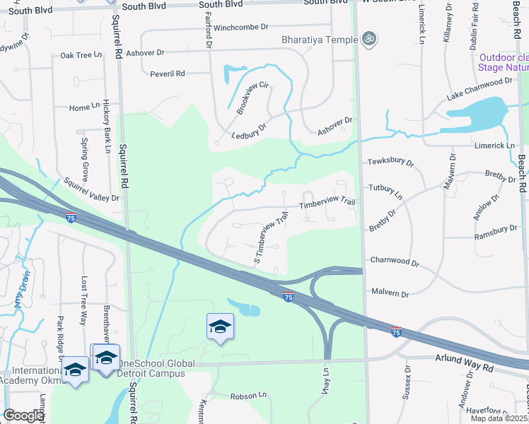map of restaurants, bars, coffee shops, grocery stores, and more near 1227 Timberview Trail in Bloomfield Township