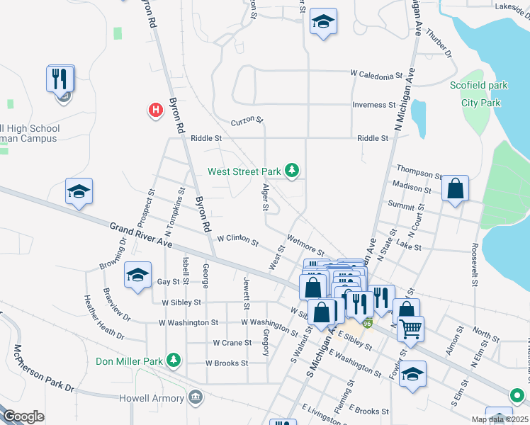 map of restaurants, bars, coffee shops, grocery stores, and more near 540 Indian Oaks Drive in Howell