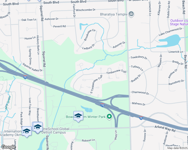 map of restaurants, bars, coffee shops, grocery stores, and more near 1227 Timberview Trail in Bloomfield Township